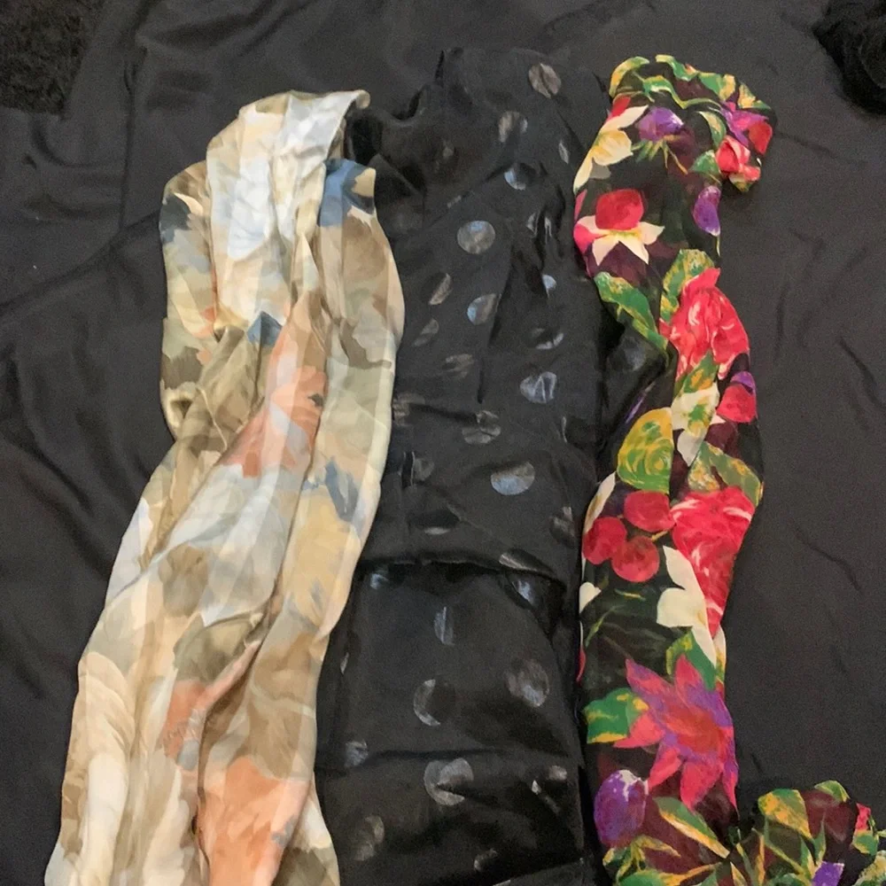 Vintage Scarfs (3) Floral, Black W/Dots - Picture 1 of 4